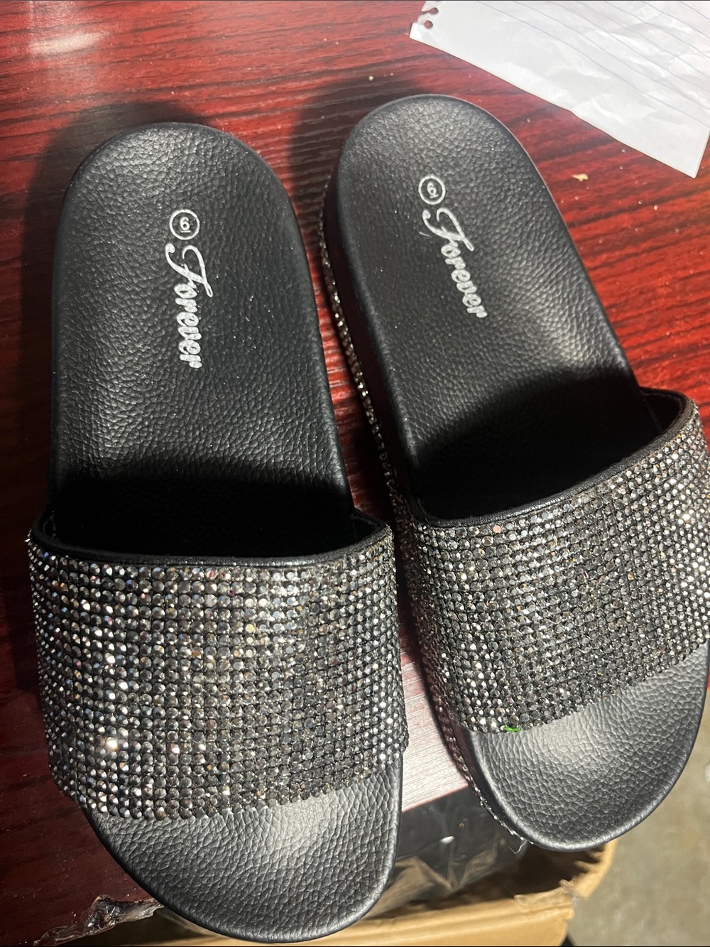 Forever 21 Women's Black Rhinestone Slide Sandals